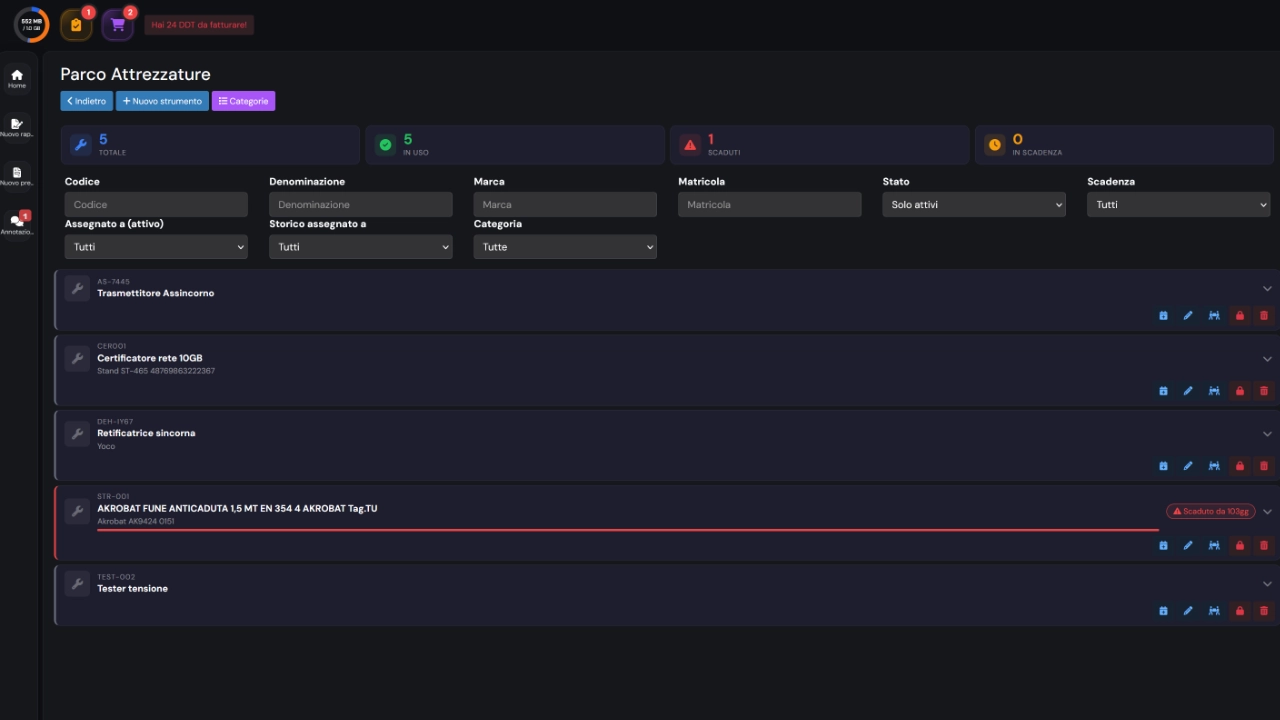 Parco Attrezzature — Screenshot principale