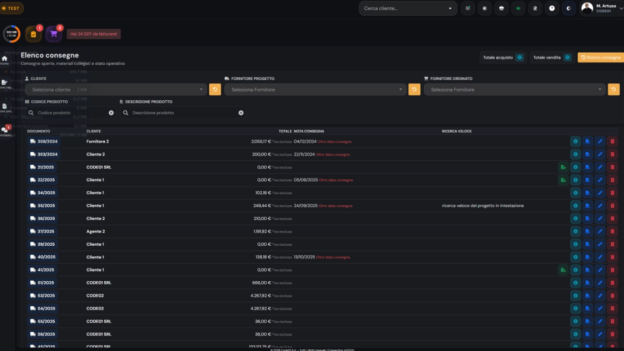 Consegne — Screenshot principale