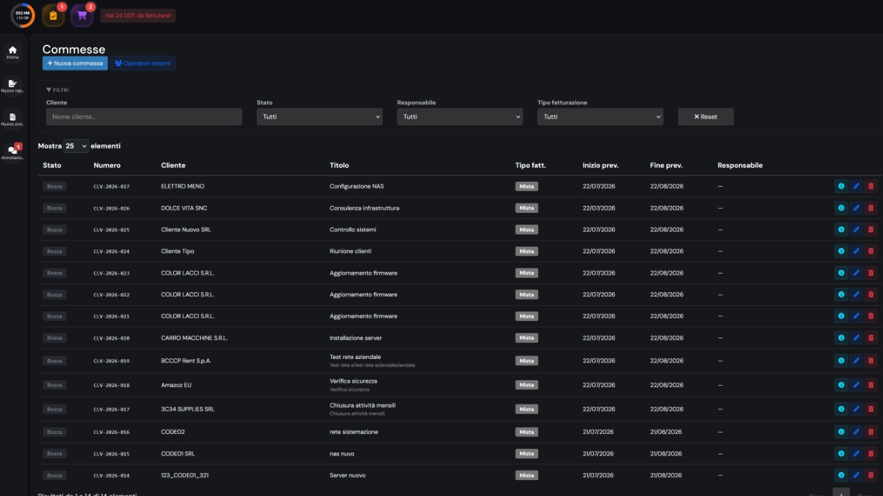 Gestione Commesse — Screenshot principale
