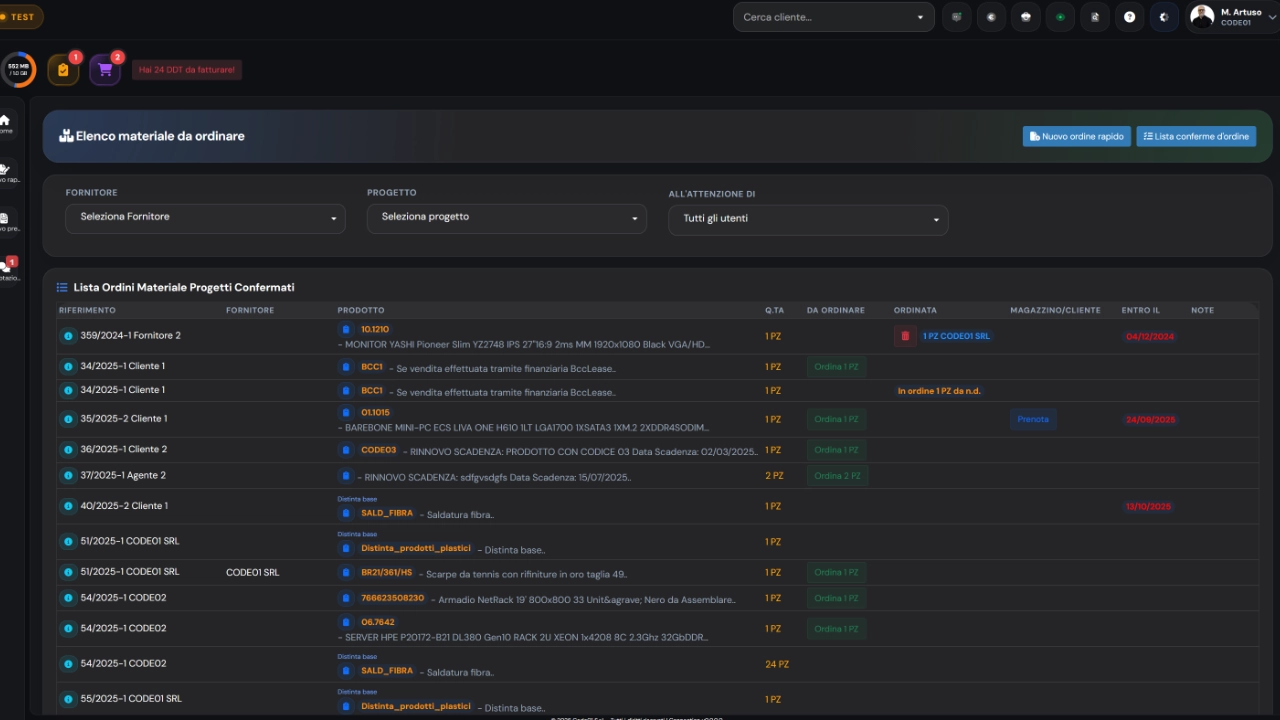 Ordini — Screenshot principale