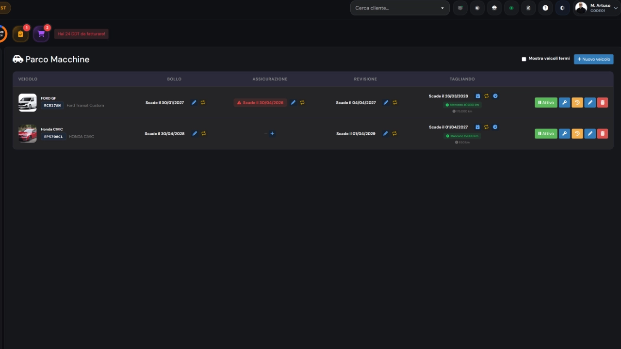 Parco Macchine — Screenshot principale