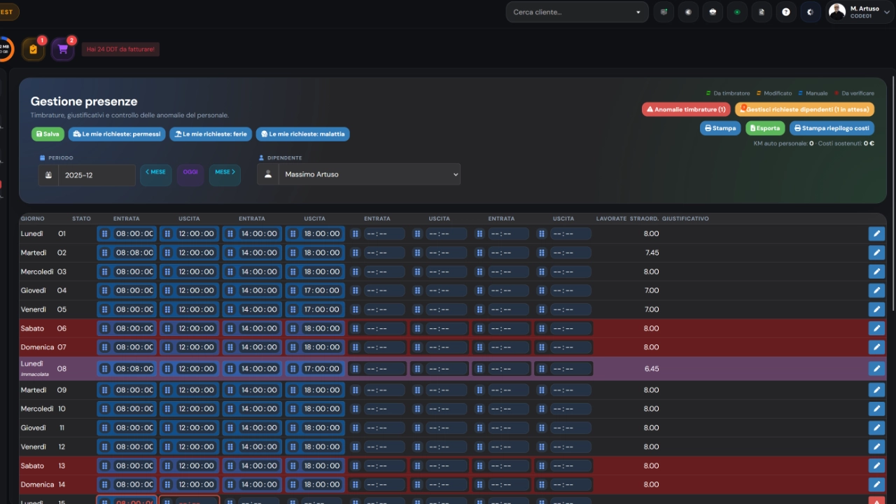Presenze — Screenshot principale