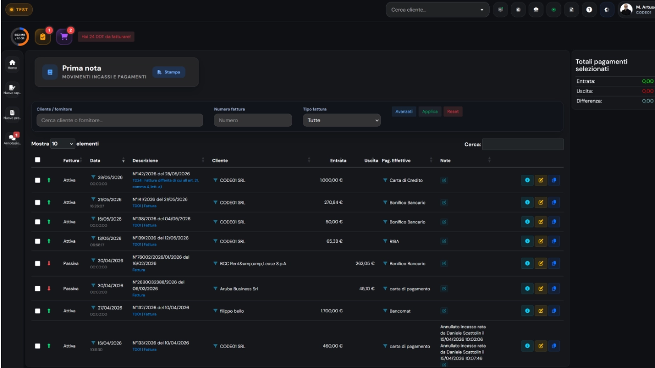 Prima Nota — Screenshot principale