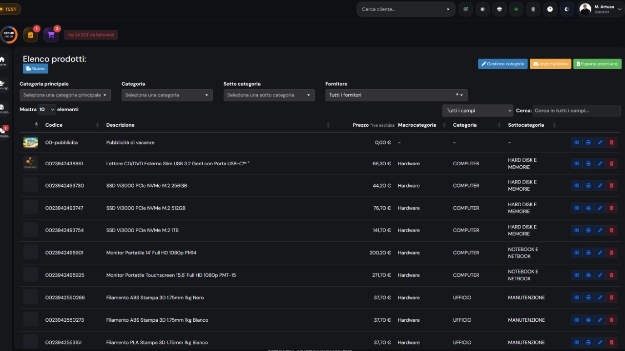 Prodotti — Screenshot principale