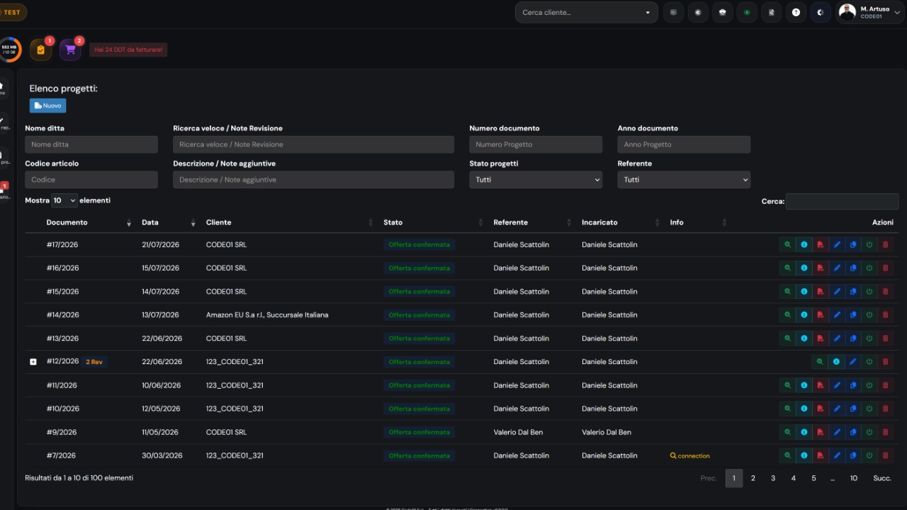 Progetti — Screenshot principale